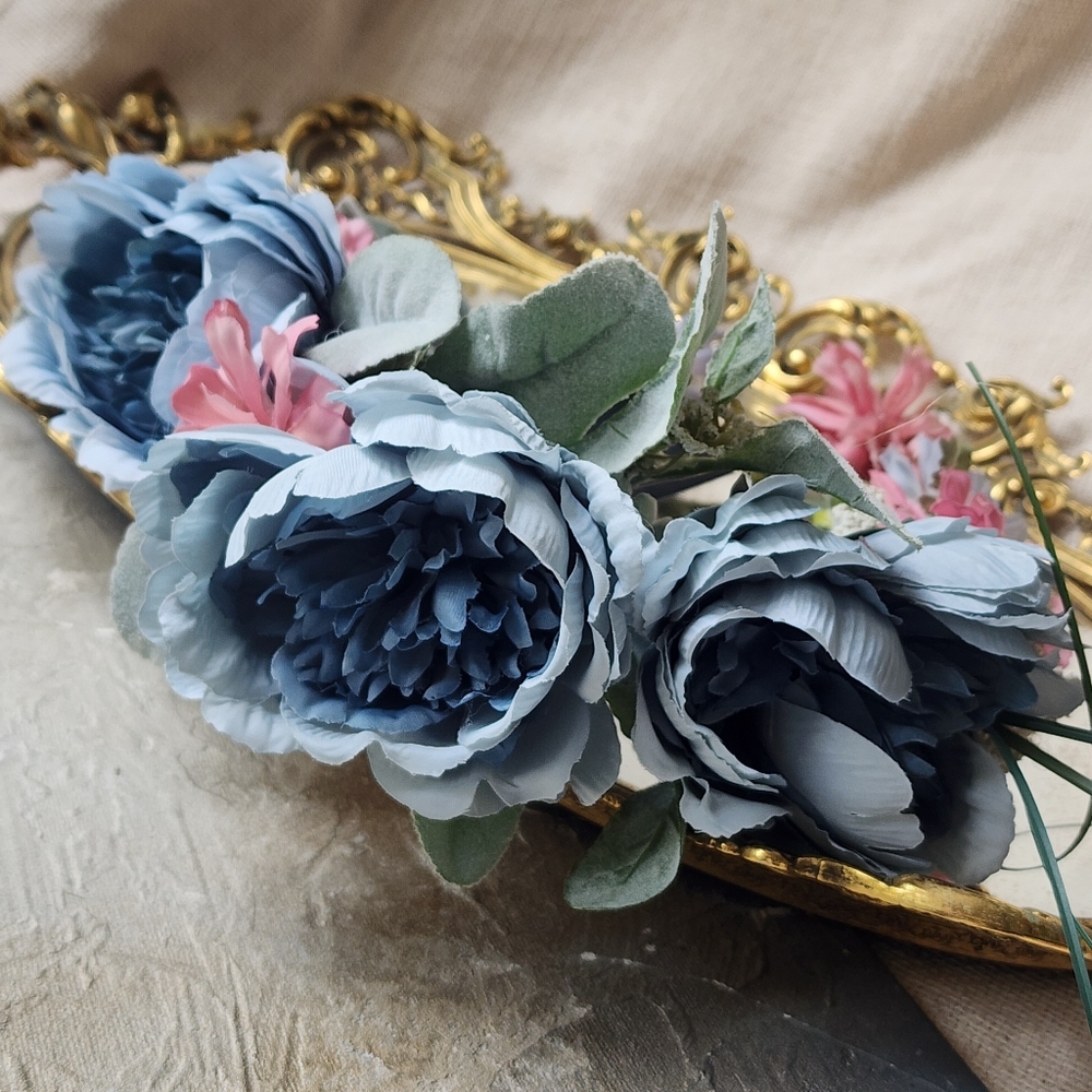 Hair Wreath Accessories Botanical French Blue Flower Rose Embellished Headband